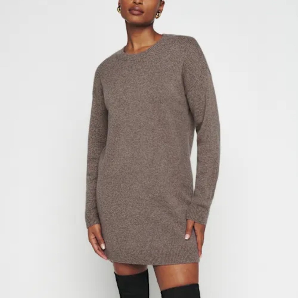 Reformation | NWOT Henrietta Recycled Cashmere Knit Mini Dress in Cocoa Brown